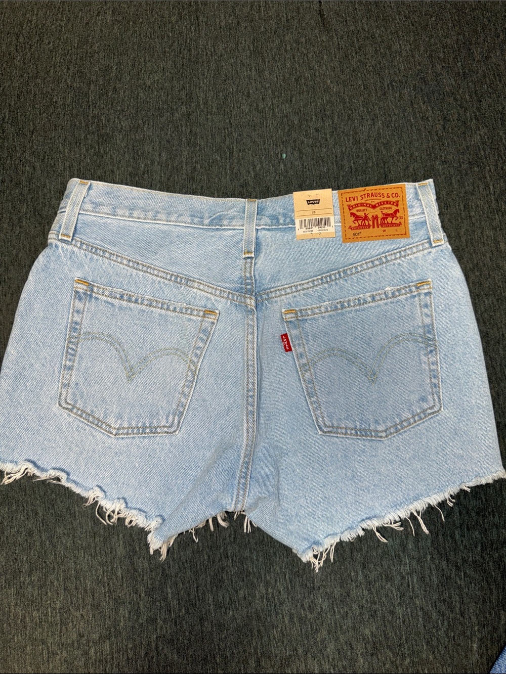 Levi's Light Blue Distressed 501 Button-Fly Jean Shorts - Picture 2 of 5